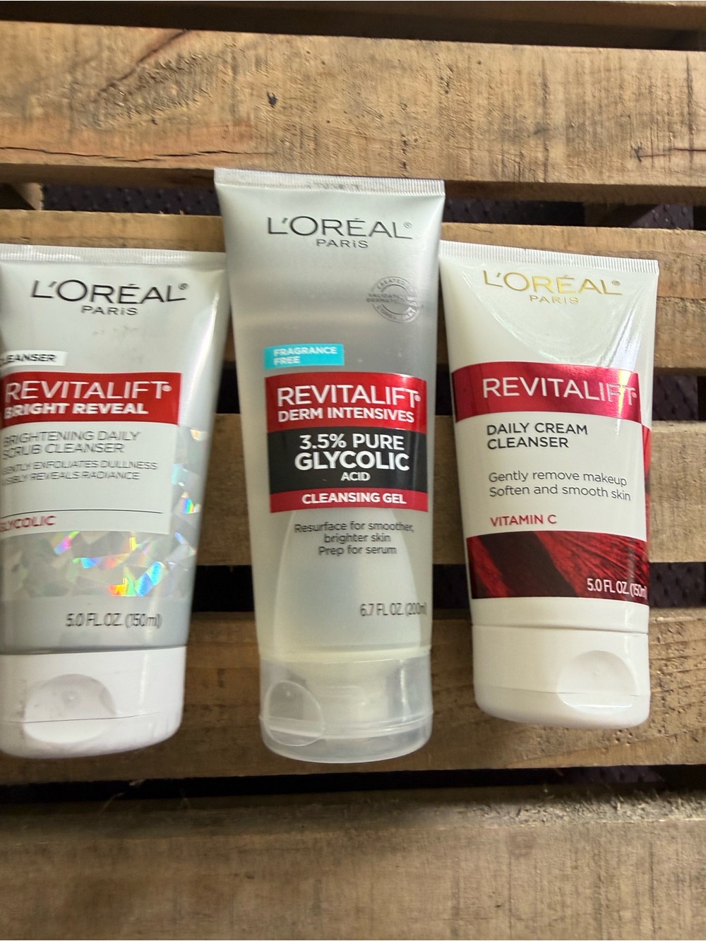 Set of 3 L'Oreal Revitalift Cleansing Gel, scrub  & Creams -